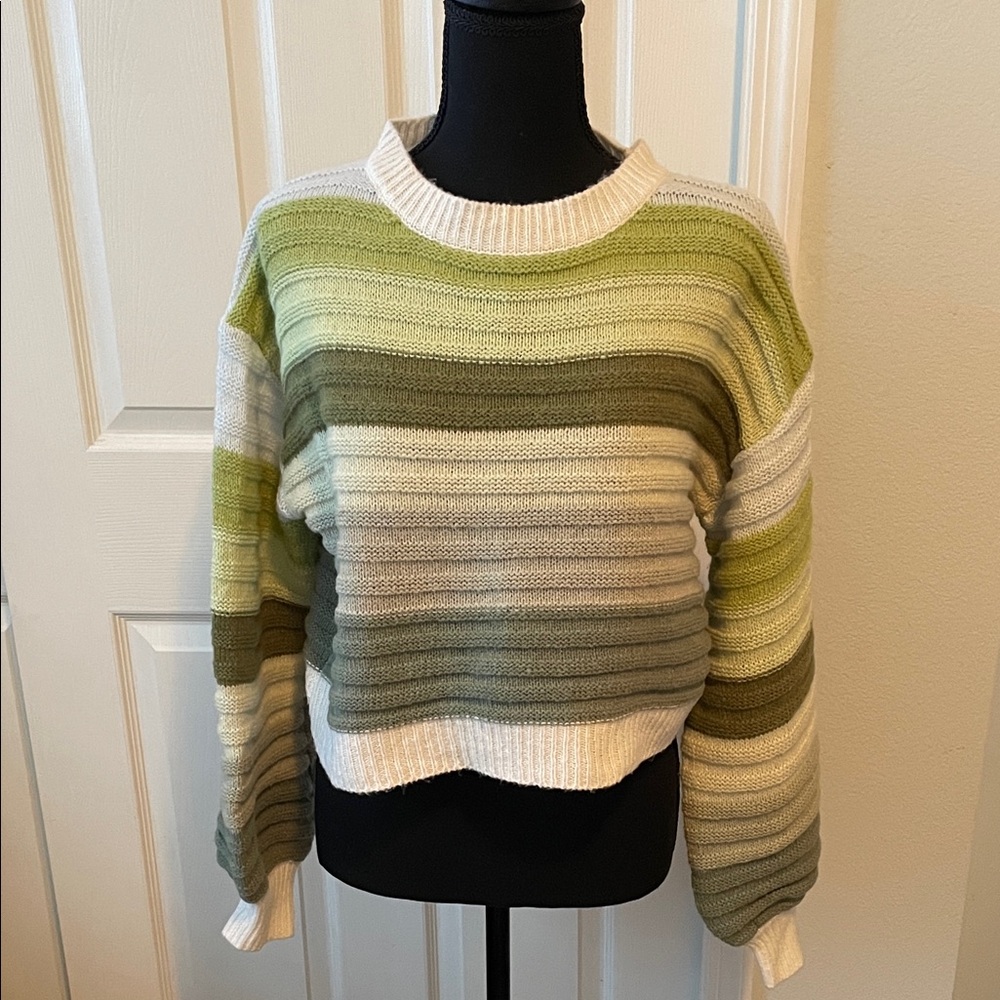 SHEIN Crop Multitone Green and Cream Sweater sz Large - Picture 1 of 8